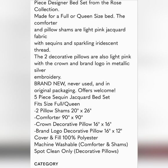 Juicy Couture Home Rose' Collection Sequin Jacquard Designer Bed Set - Picture 8 of 8